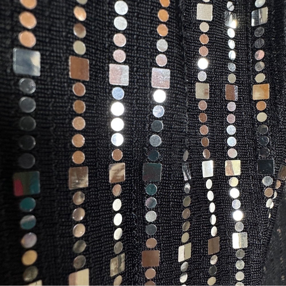 Black & Silver Embellished Faux Wrap Midi Dress Long Sleeve Shimmer Party Dress - Picture 6 of 14